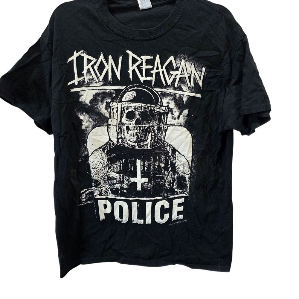 Iron Reagan Police Skull Graphic Band T Shirt Black Gildan Heavy Cotton L
